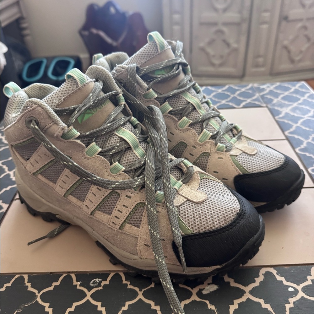 Gray and Green Winter Boots with Rugged Sole